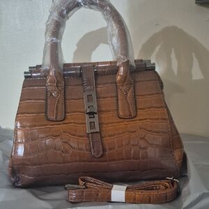 Elegant Brown Crocodile Pattern Handbag